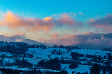 Fototapeta premium blue sunset with snow