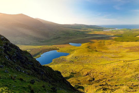 Conor Pass, one of the highest Irish mountain passes served by an asphalted road, located on the Dingle Peninsula, County Kerry, Ireland