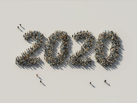 crowd as the 2020 numbers, 3d illustration