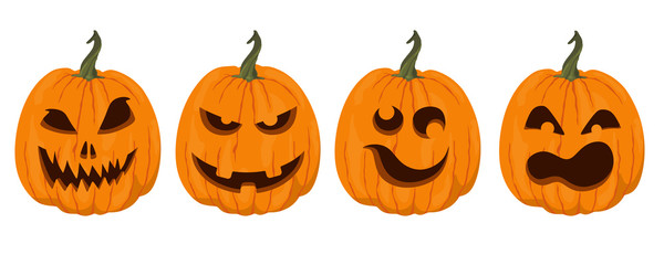 Set of Halloween scary pumpkins. Flat style vector spooky creepy pumpkins