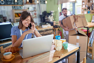 Coffee business concept - Girl owner working.