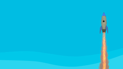Fototapeta premium Launching rocket on blue background. Startup and break through concept. 3D Rendering