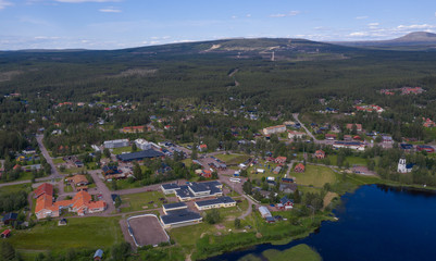 Fototapeta na wymiar Aerial panoramic view on Idre, Sweden, July 2019