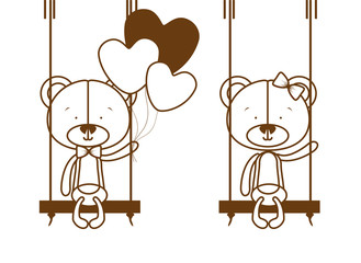 silhouette of couple of bears in love on white background