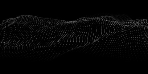 Wave 3d. Abstract wave dots in dark background. Big data. Technology vector background.