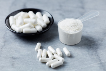 Collagen powder, Proline and MSM (Sulfur) capsules. Supplements to support collagen production....