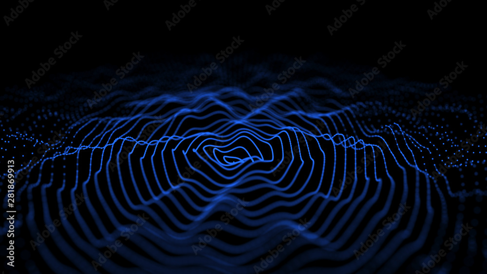 Fototapete Abstract background with spider web. Dynamic wave of particles. Big data. 3d rendering.