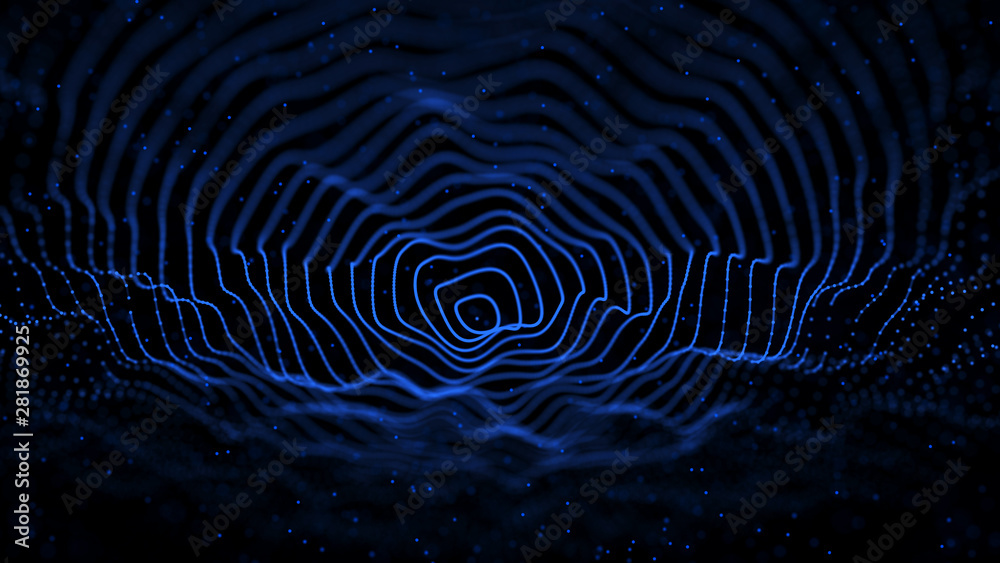 Aufkleber Abstract background with spider web. Dynamic wave of particles. Big data. 3d rendering.