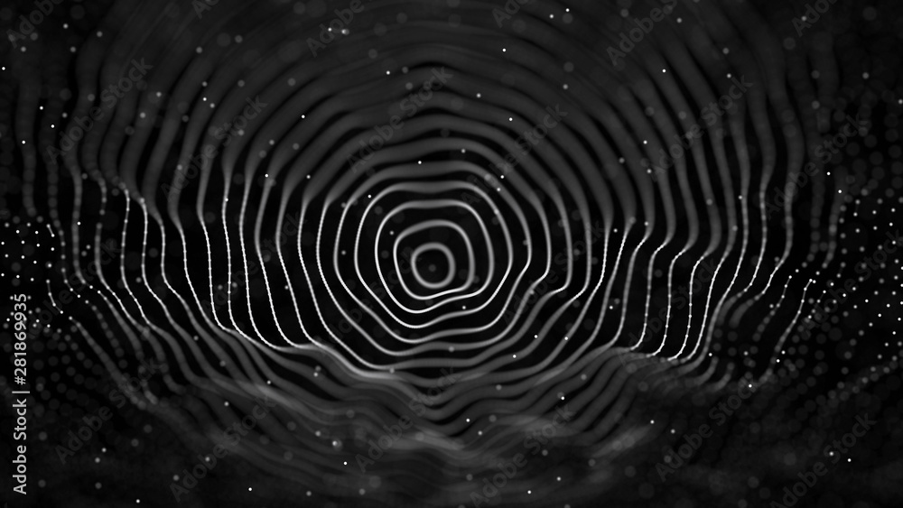 Poster Abstract background with spider web. Dynamic wave of particles. Big data. 3d rendering.