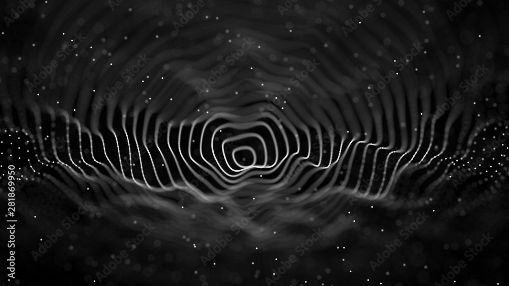 Poster Abstract background with spider web. Dynamic wave of particles. Big data. 3d rendering.