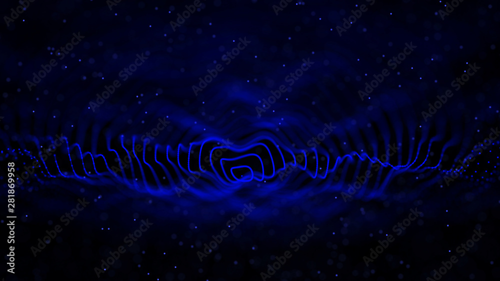 Poster Abstract background with spider web. Dynamic wave of particles. Big data. 3d rendering.