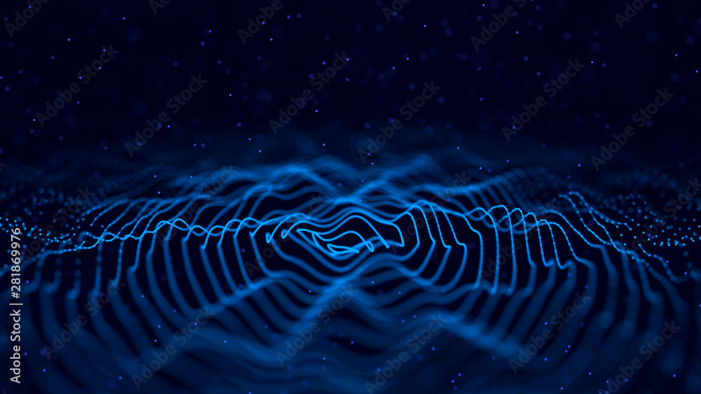 Poster Abstract background with spider web. Dynamic wave of particles. Big data. 3d rendering.