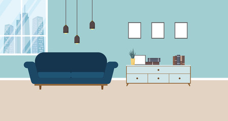Interior design - Living room with furniture vector format