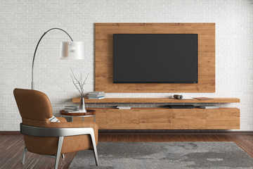 TV on the wall of modern living room