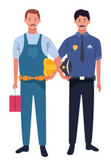 Professionals workers couple smiling cartoons
