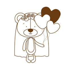 silhouette of bear with wedding dress on white background