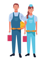 Professionals workers couple smiling cartoons