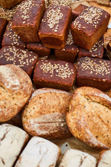 Fresh tasty fragrant handmade bread close-up. Homemade baking