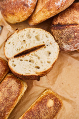 Fresh tasty fragrant handmade bread close-up. Homemade baking
