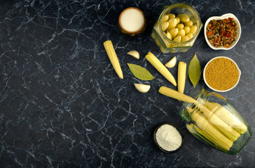 YOUNG JUICY CORN ON THE COB ON A DARK BACKGROUND