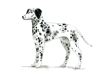 Dalmatian dog.Domestic pet.Watercolor hand drawn illustration.White background.