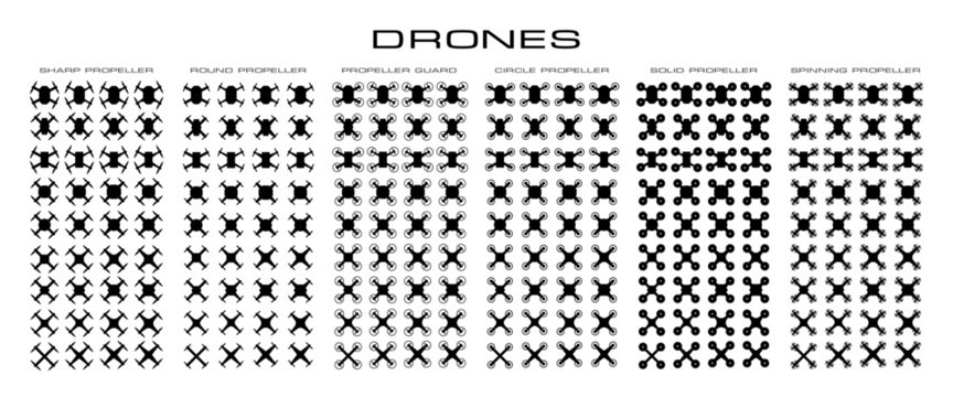 Flying Drones Symmetrical Icons Symbols Top View