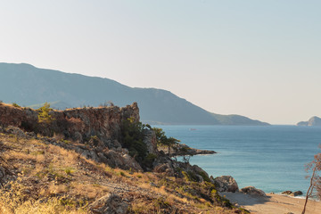 Fototapeta na wymiar Panoramic view on Mavikent beach, Kumluca, Turkey