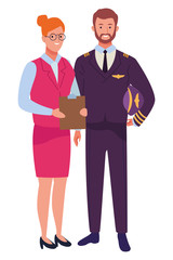 Professionals workers couple smiling cartoons