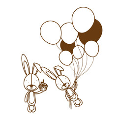 silhouette of cute bunny with helium balloons