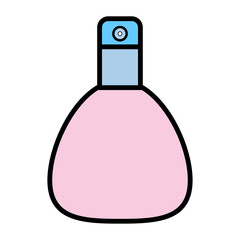Pink flat beautyfull icon is a simple linear fashionable glamorous cosmetics, glass bottle with perfume, adicolon, toilet water with a pleasant smell and beauty guidance. Vector illustration