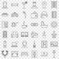 Hotel icons set. Outline style of 36 hotel vector icons for web for any design