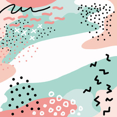 Abstract backgrounds with hand drawn different shapes and textured, memphis style. Creative doodle collage. Design for web, social networks, textile, card