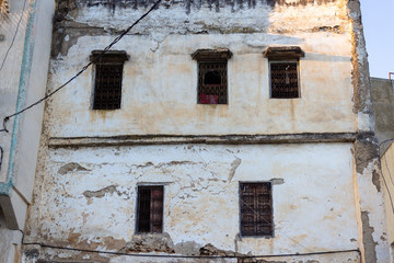 Old windows in old Moroccan city
