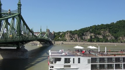 Hungary, Budapest, June 11, 2019. View of  Liberty bridge across river Dunabe, connected Buda and Pest.