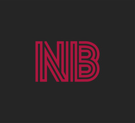 Initial two letter red line shape logo on black vector NB