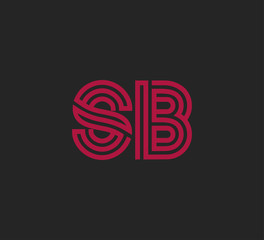 Initial two letter red line shape logo on black vector SB