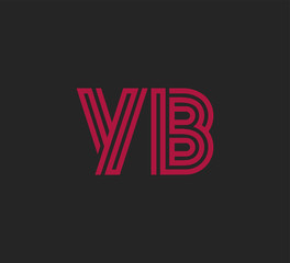 Initial two letter red line shape logo on black vector YB