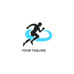 Run club logo, design for event, advertising, greeting cards or print.  emblem with abstract running people silhouettes, label for sports club, sport tournament, competition, marathon and healthy life