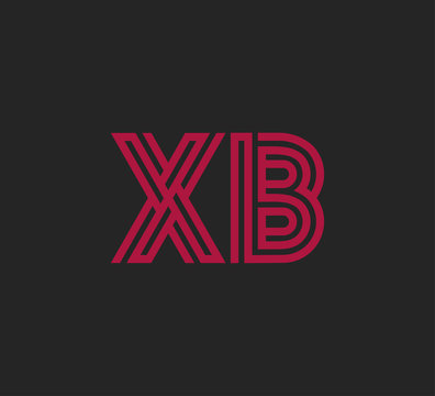 Initial two letter red line shape logo on black vector XB