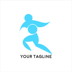 Run club logo, design for event, advertising, greeting cards or print.  emblem with abstract running people silhouettes, label for sports club, sport tournament, competition, marathon and healthy life