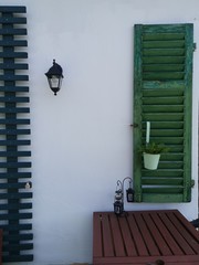 window with white shutters