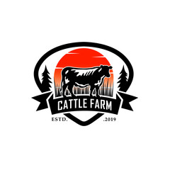 Cattle Farm Logo Design Stock Vector