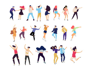 Fototapeta na wymiar Crowd of young people dancing at club. Big set of characters having fun at party. Flat colorful vector illustration. - Vector