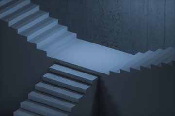 The stairway in the dark basement, 3d rendering.