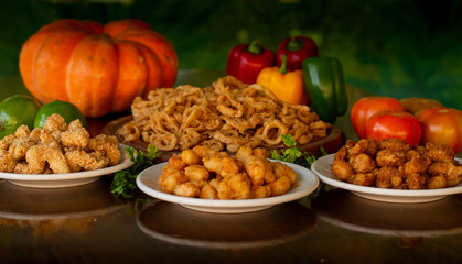 fried seafood snacks table