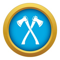 Two crossed axes icon blue vector isolated on white background for any design