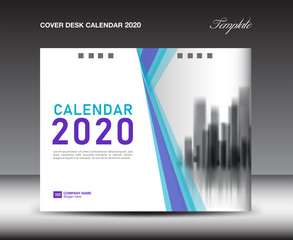 Cover Desk Calendar 2020 template, Cover Design, flyer template, ads, booklet, catalog, newsletter, book cover, blue and purple background