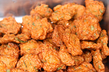 Fish cake placed on the container. Fish cake is herbal food to eat. 