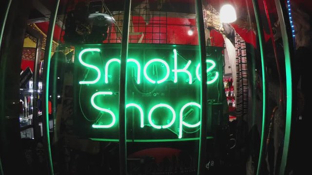 Generic Glowing Neon Smoke Shop Sign- Night