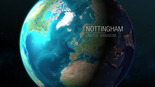 United Kingdom - Nottingham - Zooming from space to earth